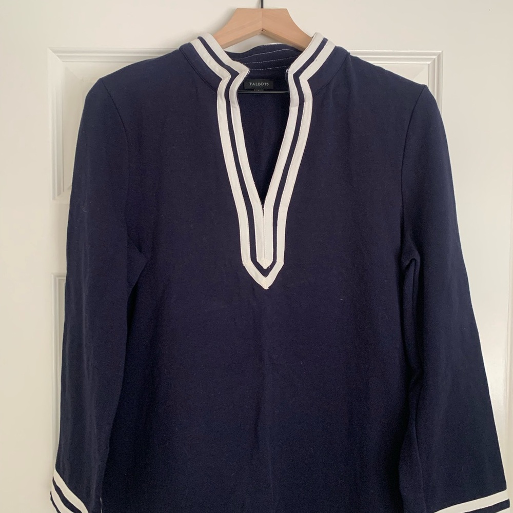 Talbots Navy Tunic with White Trim